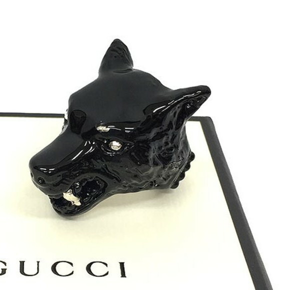 GUCCI Anger Forest wolf head ring in silver